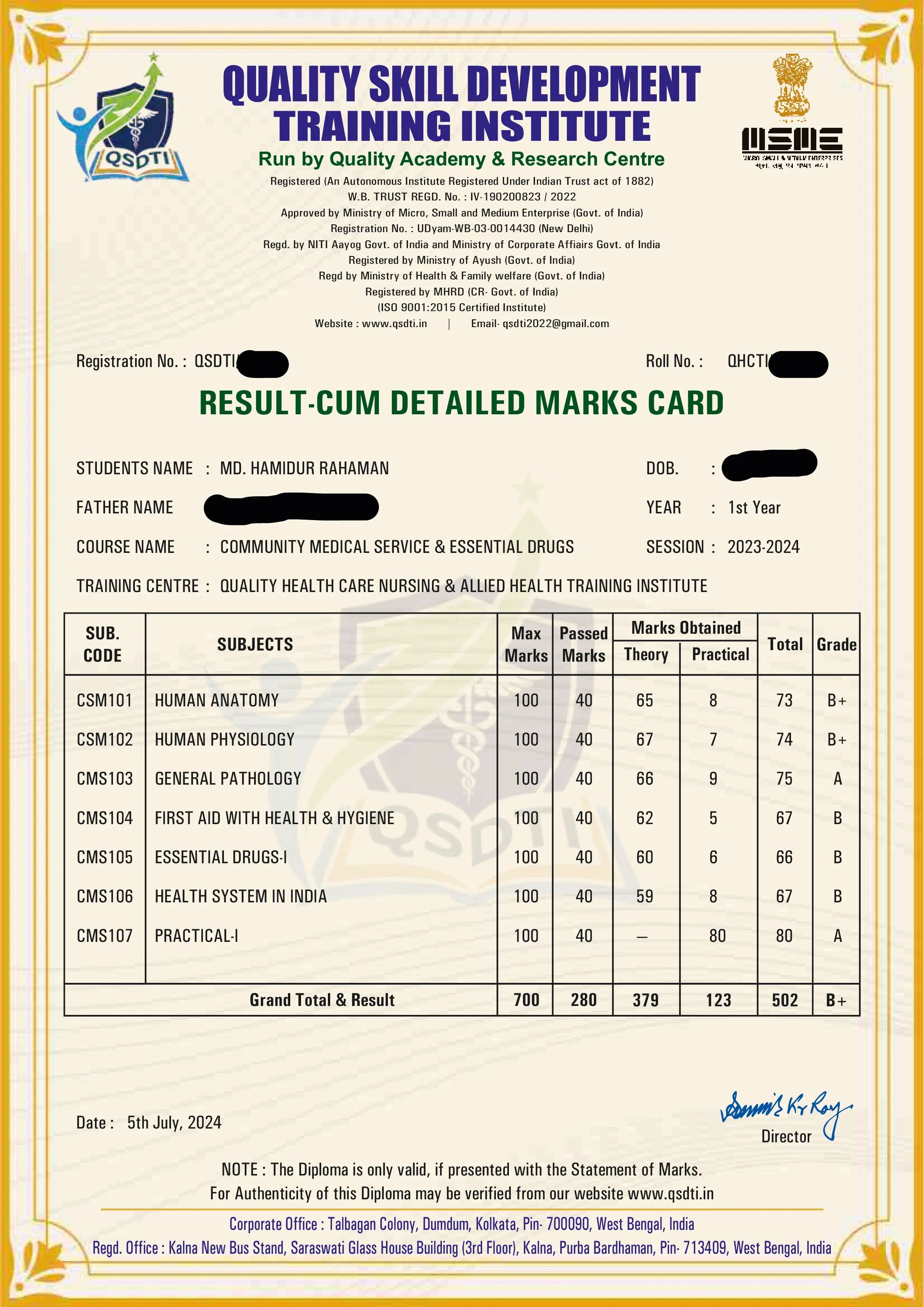 Demo Marksheet Part 1