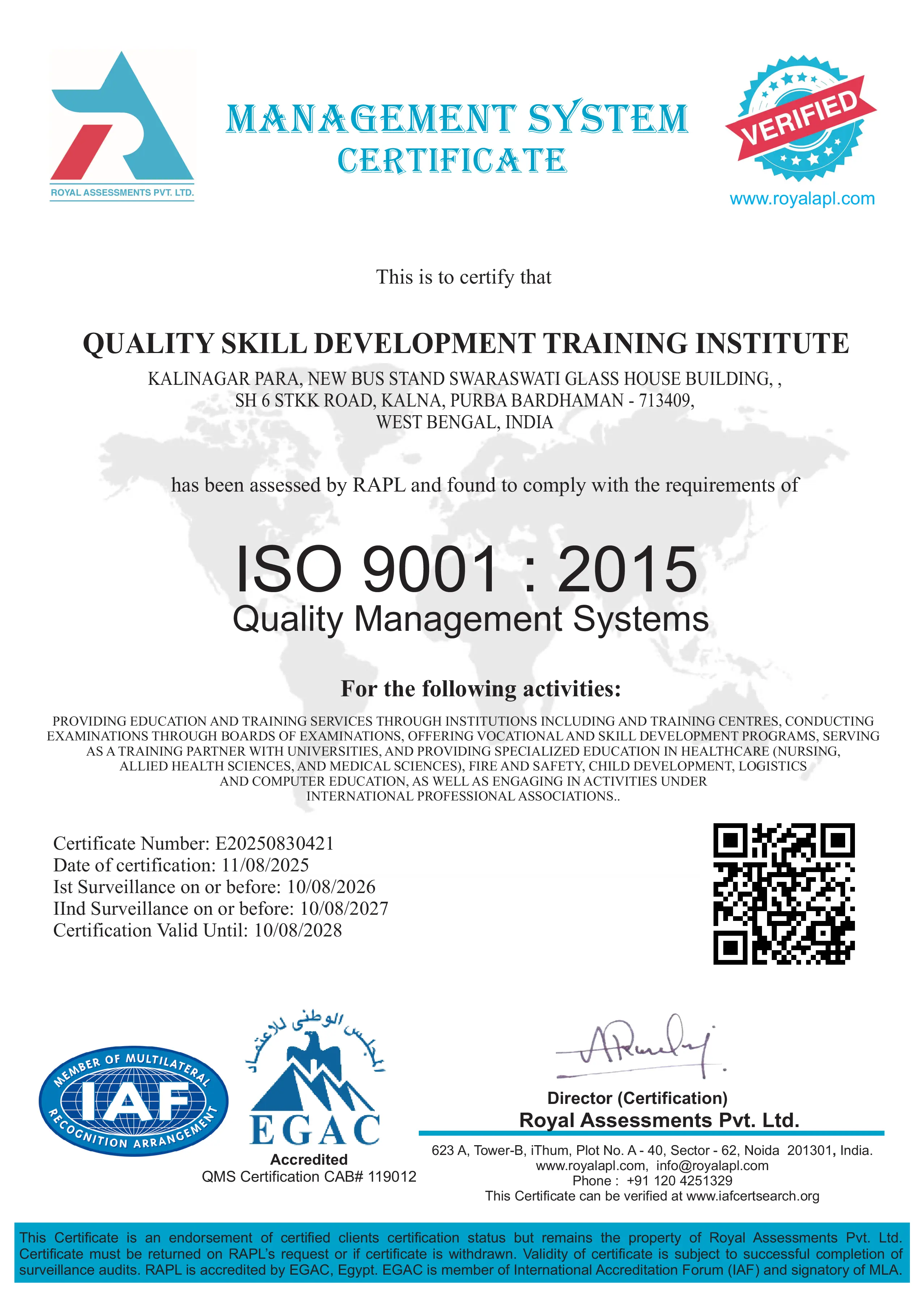 ISO 9001:2015 Quality Certificate